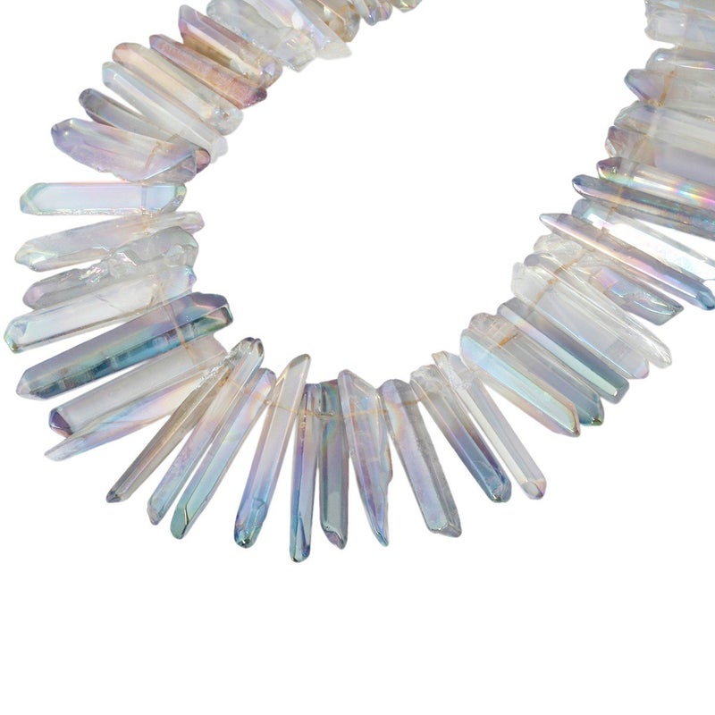 SUNYIK Grey AB Titanium Coated Crystal Points Quartz Polished Sticks Spikes Point Beads 15 inch Strand Drilled - Image 2